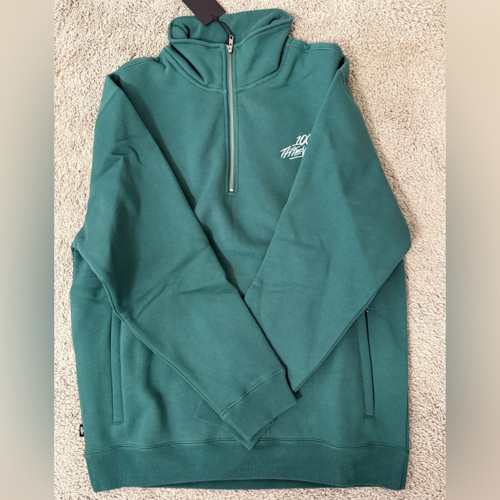 100 Thieves Foundations Forest Green Quarter Zip Sweatshirt L NWT Rare Style